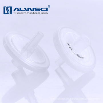 Laboratorio alwsci ptfe 25,0 mm hidrófobo jeringa de teflón filtro claro